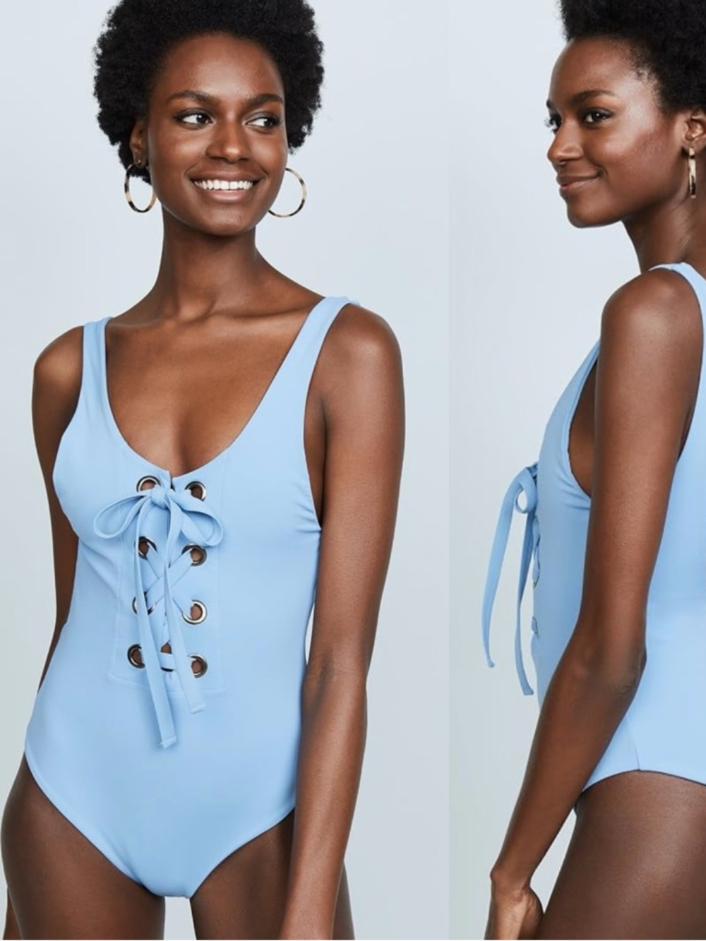 MARA HOFFMAN Desa One Piece Lace Up Plunge Swimsuit \\ M